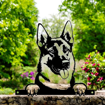 Metal German Shepherd Peeking Dog Silhouette – 28cm x 32cm | Decorative German Shepherd Art for Home & Garden Décor