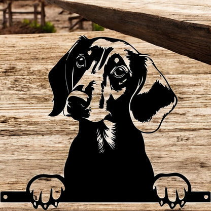 Metal Dachshund Peeking Dog Silhouette – 28cm x 32cm | Decorative Dachshund Art for Home & Garden Décor