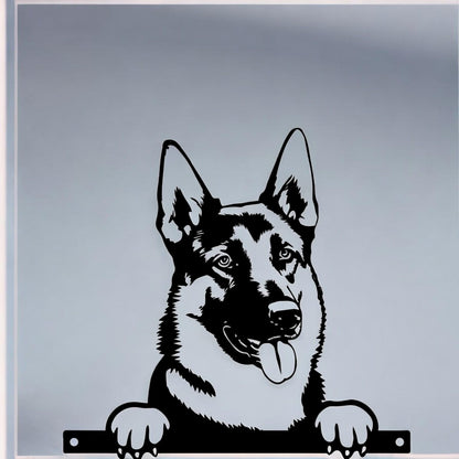 Metal German Shepherd Peeking Dog Silhouette – 28cm x 32cm | Decorative German Shepherd Art for Home & Garden Décor