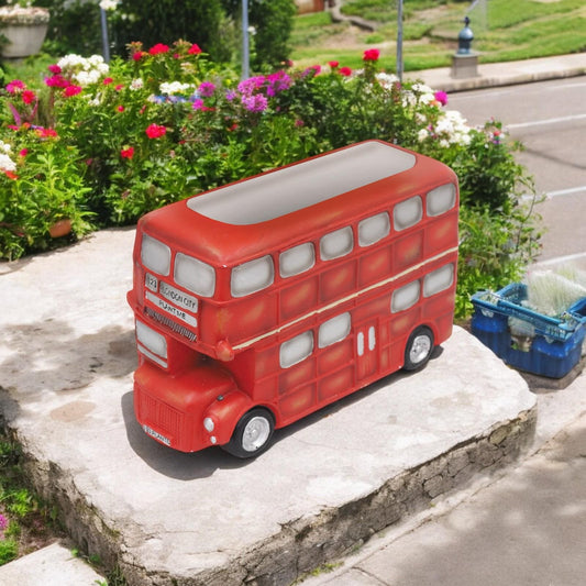 Large Resin London Bus Planter – 24.5cm x 18cm x 40.5cm | Iconic Red Double-Decker Bus Garden Planter