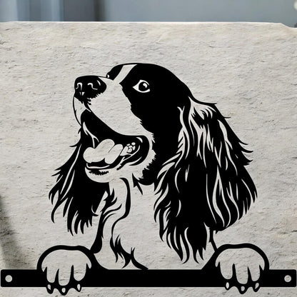 Metal Spaniel Peeking Dog Silhouette – 28cm x 32cm | Decorative Metal Spaniel Art for Home & Garden Décor