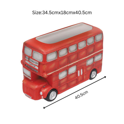 Large Resin London Bus Planter – 24.5cm x 18cm x 40.5cm | Iconic Red Double-Decker Bus Garden Planter