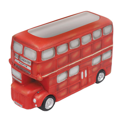Large Resin London Bus Planter – 24.5cm x 18cm x 40.5cm | Iconic Red Double-Decker Bus Garden Planter