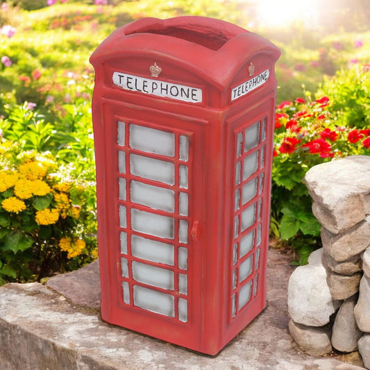 Large Resin London Telephone Box Planter – 38.5cm x 18cm x 16cm | Unique British Red Telephone Box Garden Planter