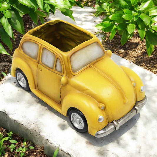 Yellow Resin Car Planter – 9.5cm x 8cm x 18.5cm | Vintage Mini Car Flower Pot for Indoor & Outdoor Décor