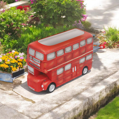 Large Resin London Bus Planter – 24.5cm x 18cm x 40.5cm | Iconic Red Double-Decker Bus Garden Planter