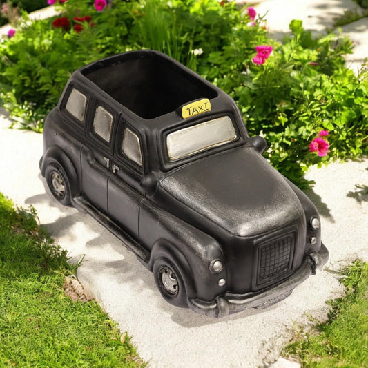 Resin London Taxi Planter – 14cm x 13cm x 28.5cm | Iconic Black Cab Flower Pot for Indoor & Outdoor Décor