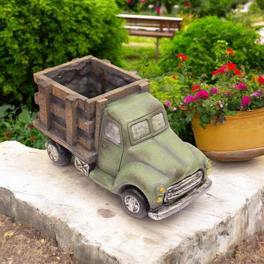 Green Resin Truck Planter – 13.5cm x 13cm x 28cm | Vintage Truck Flower Pot for Indoor & Outdoor Décor