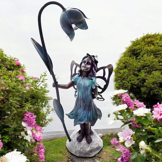 Resin Fairy with Solar Flower Light – 35.5cm x 20cm x 10cm | Enchanting Garden Statue with LED Glow for Outdoor & Patio Décor