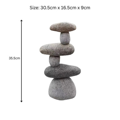 Resin 6 Stone Cairn Sculpture – 30.5cm x 16.5cm x 9cm | Zen Garden Rock Stack for Outdoor & Indoor Décor