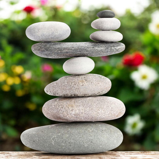 Resin 9 Stone Cairn Sculpture – 30.5cm x 23.5cm x 9cm | Zen Garden Rock Stack for Outdoor & Indoor Décor