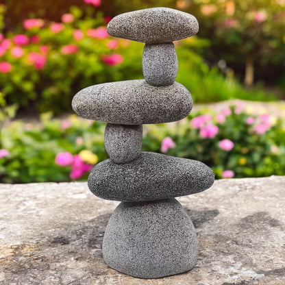 Resin 6 Stone Cairn Sculpture – 30.5cm x 16.5cm x 9cm | Zen Garden Rock Stack for Outdoor & Indoor Décor
