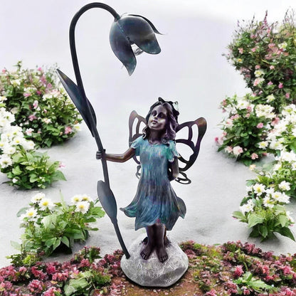 Resin Fairy with Solar Flower Light – 35.5cm x 20cm x 10cm | Enchanting Garden Statue with LED Glow for Outdoor & Patio Décor