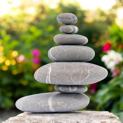 Resin 7 Stone Cairn Sculpture – 25.5cm x 25.5cm x 9cm | Zen Garden Rock Stack for Outdoor & Indoor Décor