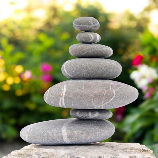 Resin 7 Stone Cairn Sculpture – 25.5cm x 25.5cm x 9cm | Zen Garden Rock Stack for Outdoor & Indoor Décor