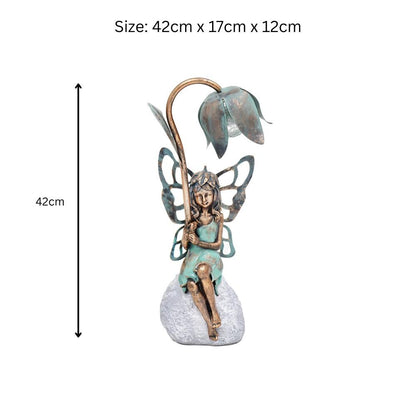 Epsom Door Handle Sitting Resin Fairy Solar Petal Light – 42cm x 17cm x 12cm | Enchanting Outdoor Garden Ornament with Solar LED Glow