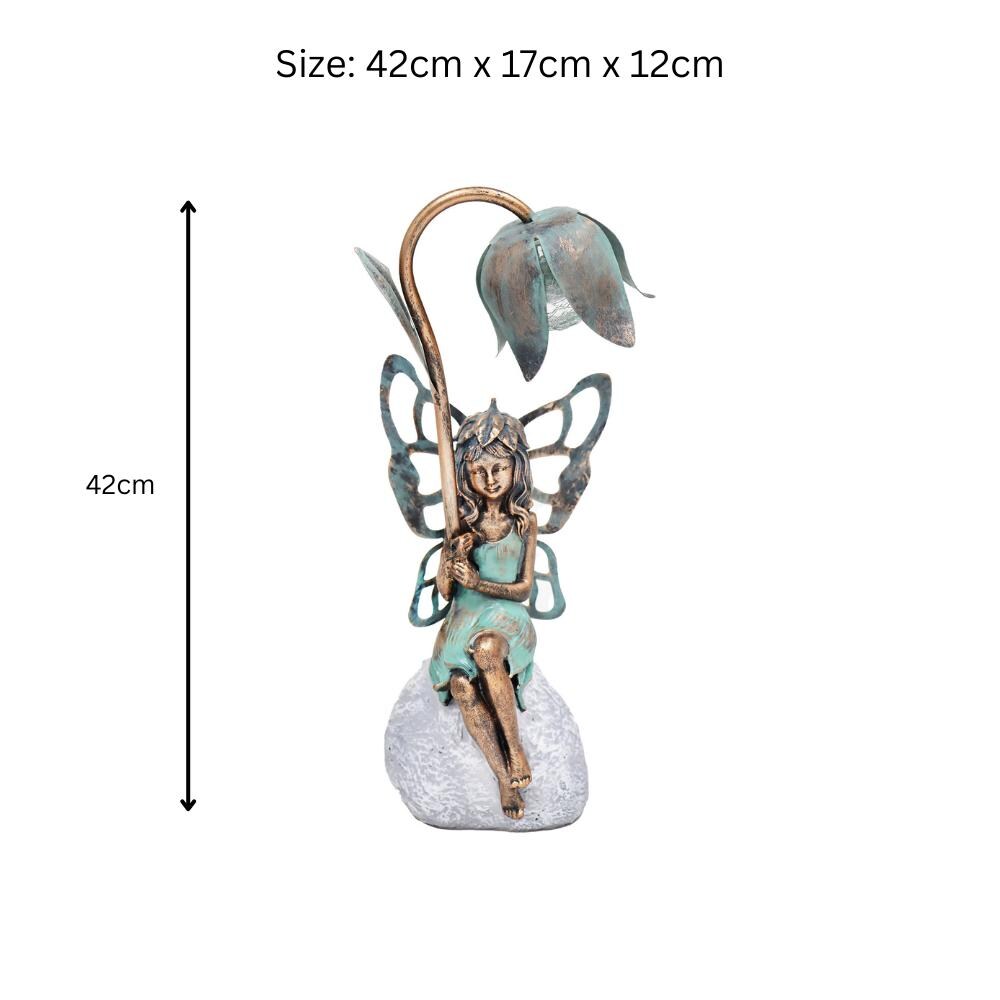 Epsom Door Handle Sitting Resin Fairy Solar Petal Light – 42cm x 17cm x 12cm | Enchanting Outdoor Garden Ornament with Solar LED Glow