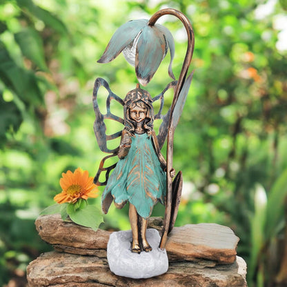 Resin Fairy Solar Petal Light with Bird – 42cm x 17cm x 12cm | Enchanting Outdoor Garden Ornament with Solar LED Glow