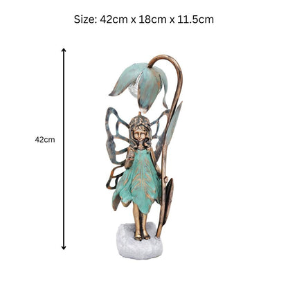 Resin Fairy Solar Petal Light with Bird – 42cm x 17cm x 12cm | Enchanting Outdoor Garden Ornament with Solar LED Glow