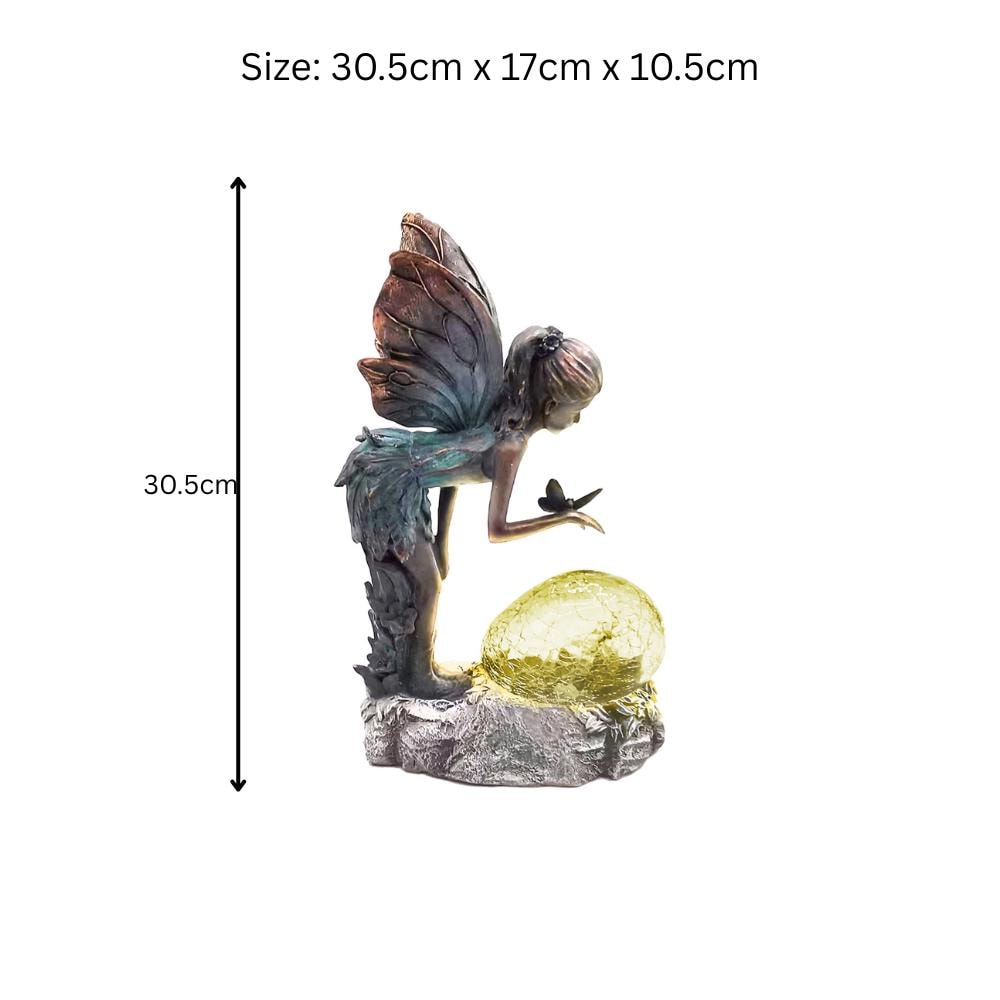 Resin Perching Fairy with Solar Bubble Light – 30.5cm x 17cm x 10.5cm | Enchanting Outdoor Garden Ornament with Solar-Powered Glow