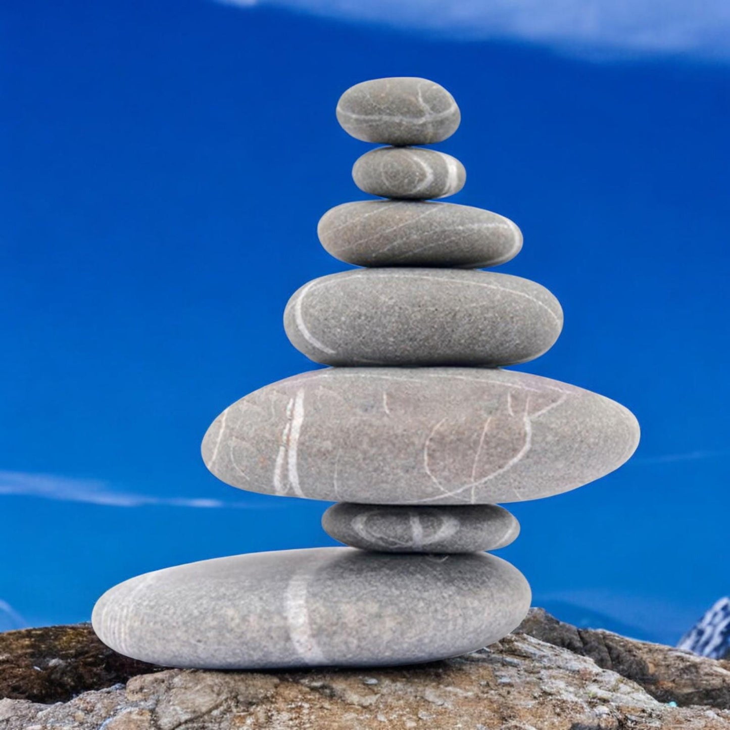 Resin 7 Stone Cairn Sculpture – 25.5cm x 25.5cm x 9cm | Zen Garden Rock Stack for Outdoor & Indoor Décor