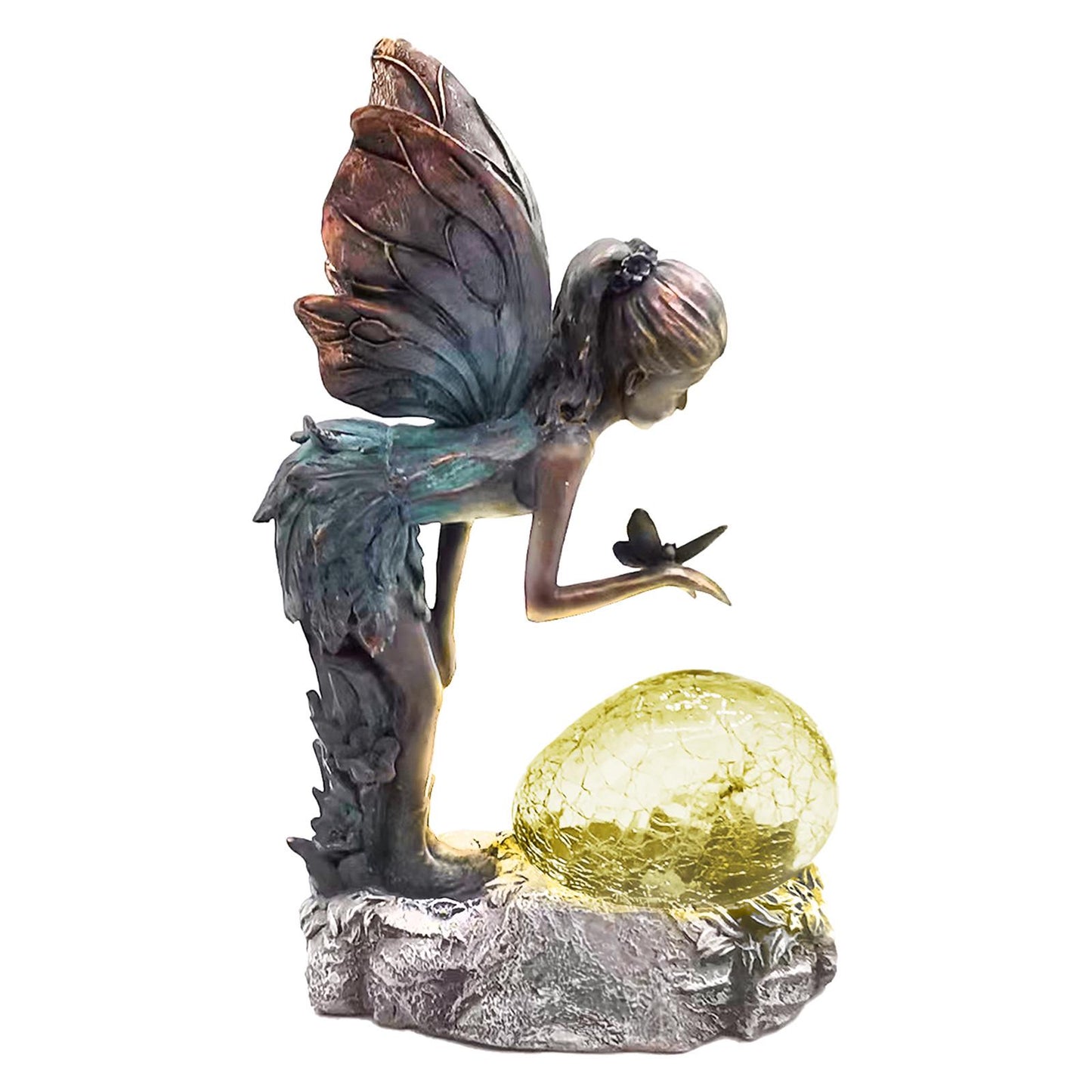 Resin Perching Fairy with Solar Bubble Light – 30.5cm x 17cm x 10.5cm | Enchanting Outdoor Garden Ornament with Solar-Powered Glow