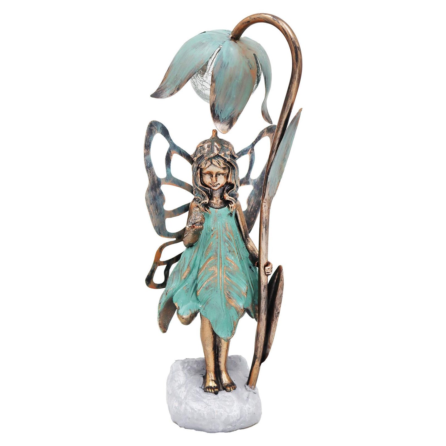 Resin Fairy Solar Petal Light with Bird – 42cm x 17cm x 12cm | Enchanting Outdoor Garden Ornament with Solar LED Glow