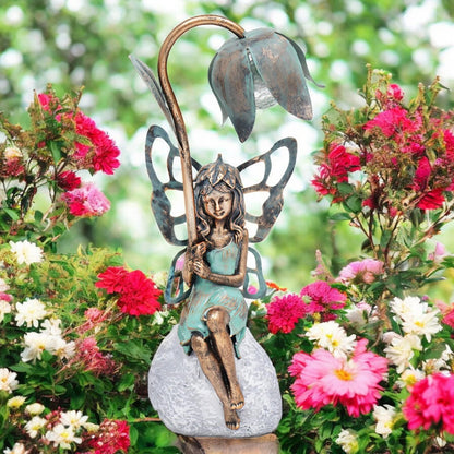 Epsom Door Handle Sitting Resin Fairy Solar Petal Light – 42cm x 17cm x 12cm | Enchanting Outdoor Garden Ornament with Solar LED Glow