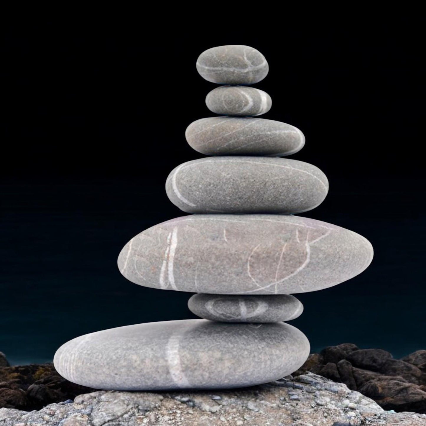 Resin 7 Stone Cairn Sculpture – 25.5cm x 25.5cm x 9cm | Zen Garden Rock Stack for Outdoor & Indoor Décor
