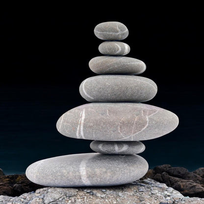 Resin 7 Stone Cairn Sculpture – 25.5cm x 25.5cm x 9cm | Zen Garden Rock Stack for Outdoor & Indoor Décor