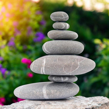 Resin 7 Stone Cairn Sculpture – 25.5cm x 25.5cm x 9cm | Zen Garden Rock Stack for Outdoor & Indoor Décor