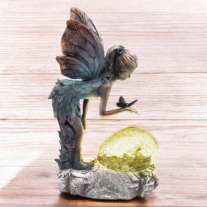 Resin Perching Fairy with Solar Bubble Light – 30.5cm x 17cm x 10.5cm | Enchanting Outdoor Garden Ornament with Solar-Powered Glow