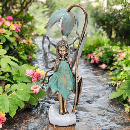 Resin Fairy Solar Petal Light with Bird – 42cm x 17cm x 12cm | Enchanting Outdoor Garden Ornament with Solar LED Glow