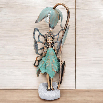 Resin Fairy Solar Petal Light with Bird – 42cm x 17cm x 12cm | Enchanting Outdoor Garden Ornament with Solar LED Glow