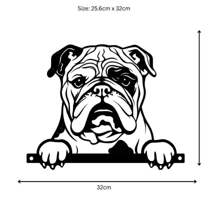 Metal Bulldog Peeking Dog Silhouette – 25.5cm x 32cm | Durable Outdoor & Indoor Wall Art for Garden, Fence, or Home Décor