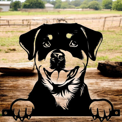 Metal Rottweiler Peeking Dog Silhouette – 27cm x 32cm | Durable Outdoor & Indoor Wall Art for Garden, Fence, or Home Décor