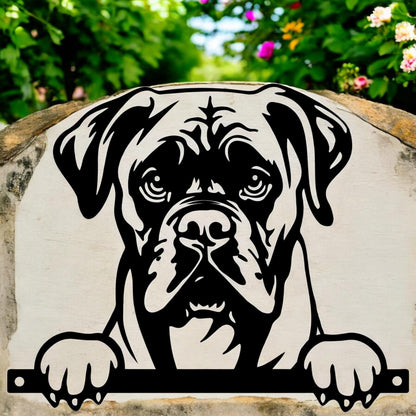 Metal Boxer Peeking Dog Silhouette – 26cm x 32cm | Durable Outdoor & Indoor Wall Art for Garden, Fence, or Home Décor