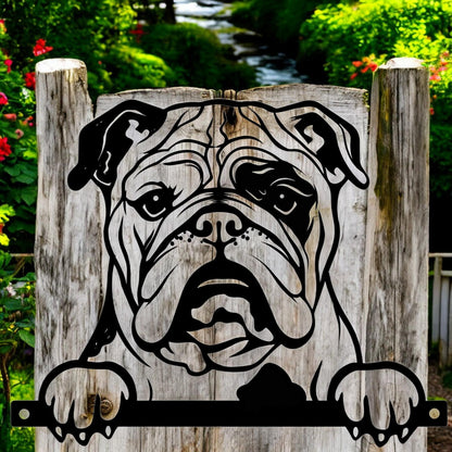 Metal Bulldog Peeking Dog Silhouette – 25.5cm x 32cm | Durable Outdoor & Indoor Wall Art for Garden, Fence, or Home Décor