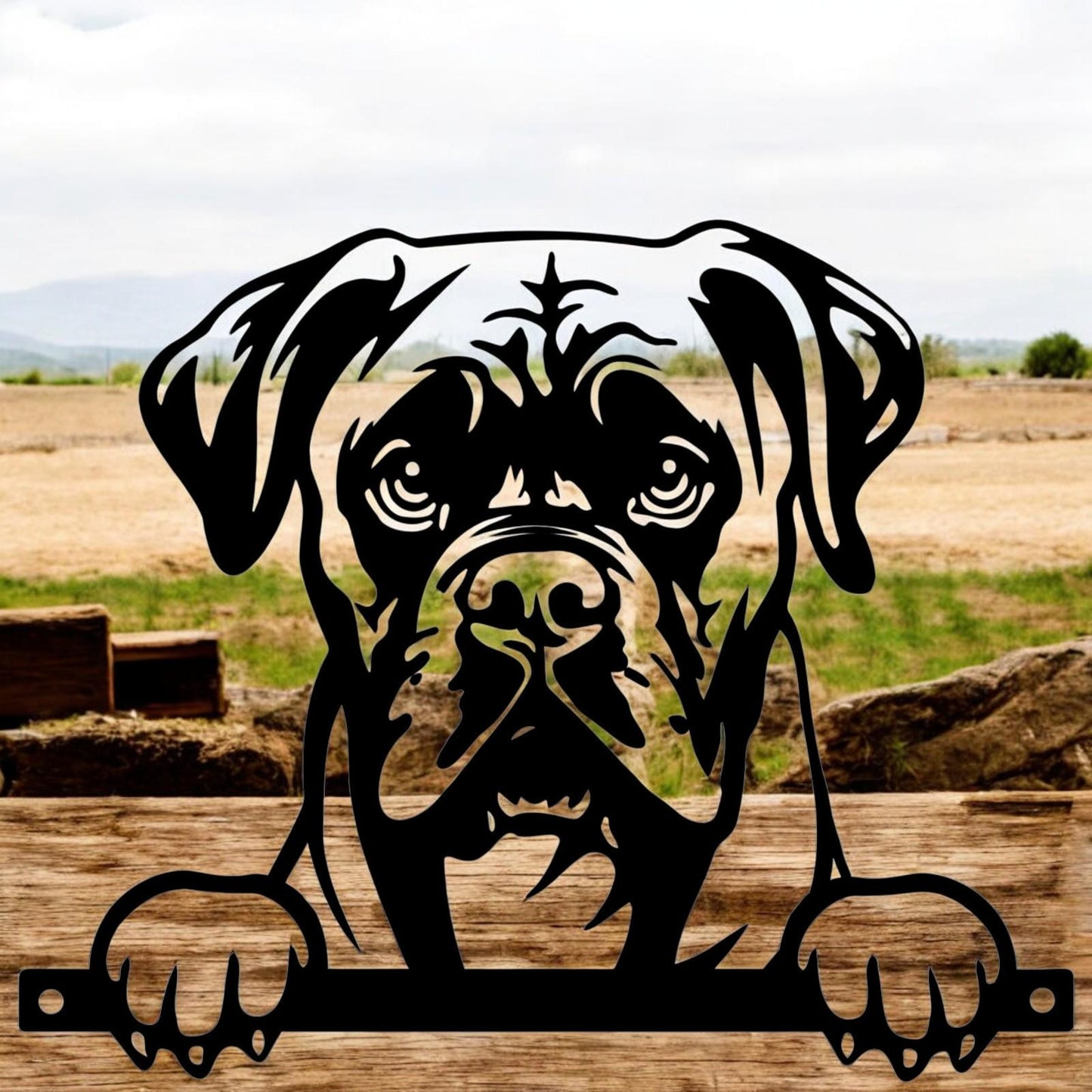 Metal Boxer Peeking Dog Silhouette – 26cm x 32cm | Durable Outdoor & Indoor Wall Art for Garden, Fence, or Home Décor