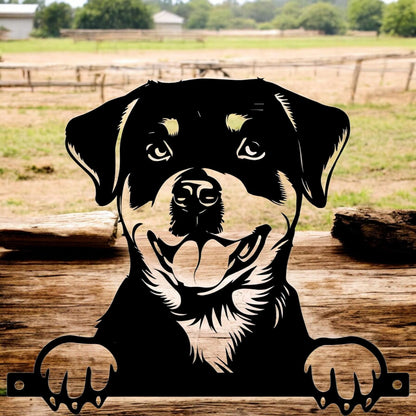 Metal Rottweiler Peeking Dog Silhouette – 27cm x 32cm | Durable Outdoor & Indoor Wall Art for Garden, Fence, or Home Décor