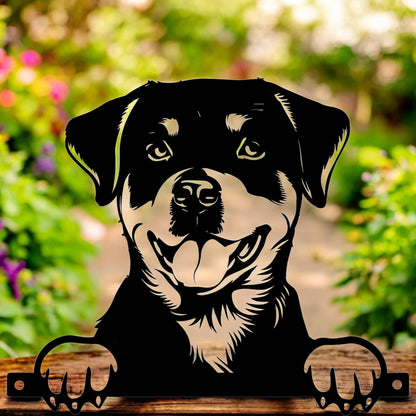 Metal Rottweiler Peeking Dog Silhouette – 27cm x 32cm | Durable Outdoor & Indoor Wall Art for Garden, Fence, or Home Décor