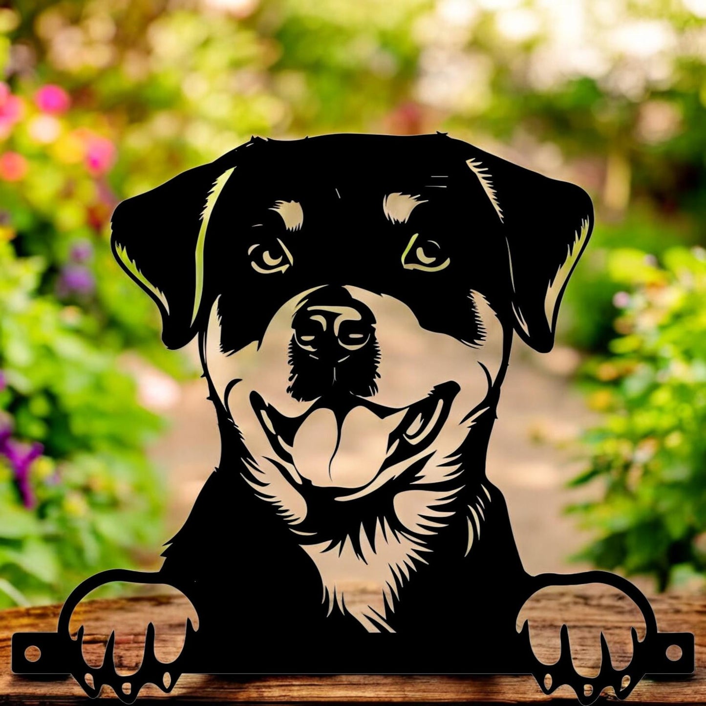 Metal Rottweiler Peeking Dog Silhouette – 27cm x 32cm | Durable Outdoor & Indoor Wall Art for Garden, Fence, or Home Décor