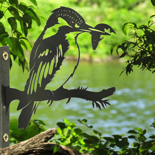 Metal Kingfisher Tree Silhouette – 18cm x 28cm | Rustic Outdoor & Indoor Wall Art for Garden, Fence, or Home Décor