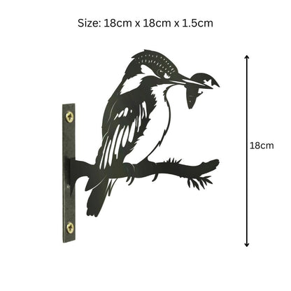 Metal Kingfisher Tree Silhouette – 18cm x 28cm | Rustic Outdoor & Indoor Wall Art for Garden, Fence, or Home Décor