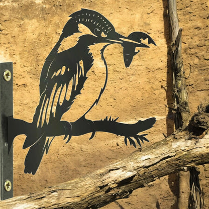 Metal Kingfisher Tree Silhouette – 18cm x 28cm | Rustic Outdoor & Indoor Wall Art for Garden, Fence, or Home Décor