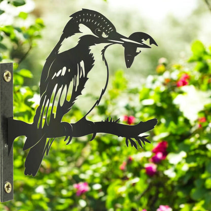 Metal Kingfisher Tree Silhouette – 18cm x 28cm | Rustic Outdoor & Indoor Wall Art for Garden, Fence, or Home Décor