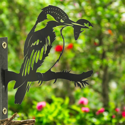 Metal Kingfisher Tree Silhouette – 18cm x 28cm | Rustic Outdoor & Indoor Wall Art for Garden, Fence, or Home Décor