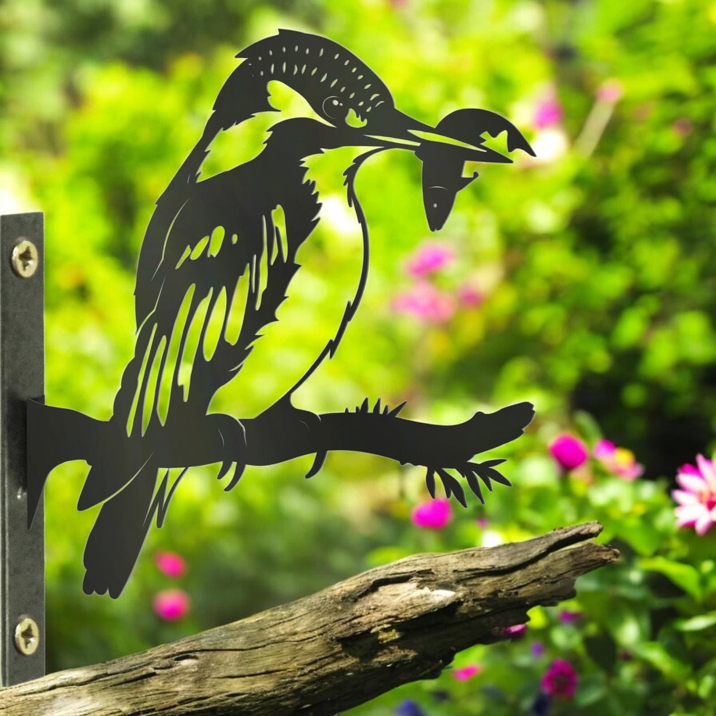 Metal Kingfisher Tree Silhouette – 18cm x 28cm | Rustic Outdoor & Indoor Wall Art for Garden, Fence, or Home Décor