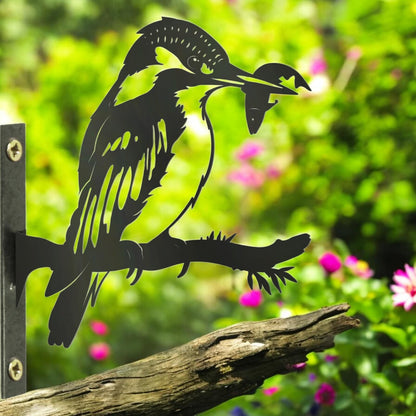 Metal Kingfisher Tree Silhouette – 18cm x 28cm | Rustic Outdoor & Indoor Wall Art for Garden, Fence, or Home Décor