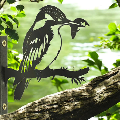 Metal Kingfisher Tree Silhouette – 18cm x 28cm | Rustic Outdoor & Indoor Wall Art for Garden, Fence, or Home Décor